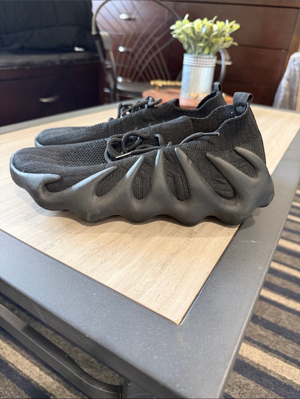 Men's Black Knit Slip-On Sneakers